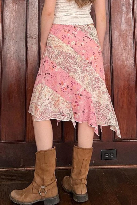 Pink Floral Print Asymmetric Bodycon Skirt
