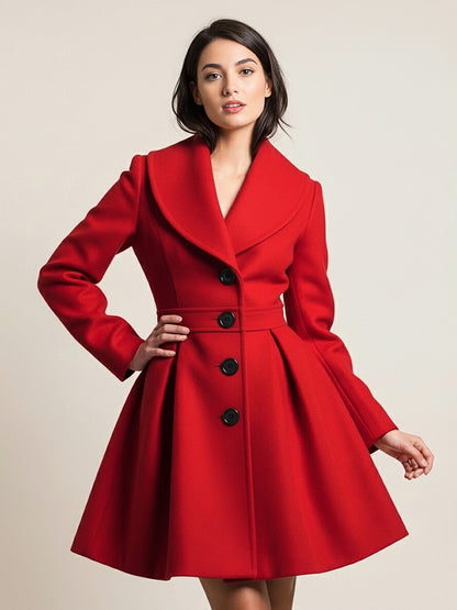 Wool Blend A-line Coat With Shawl Collar And Black Buttons For Women 2026