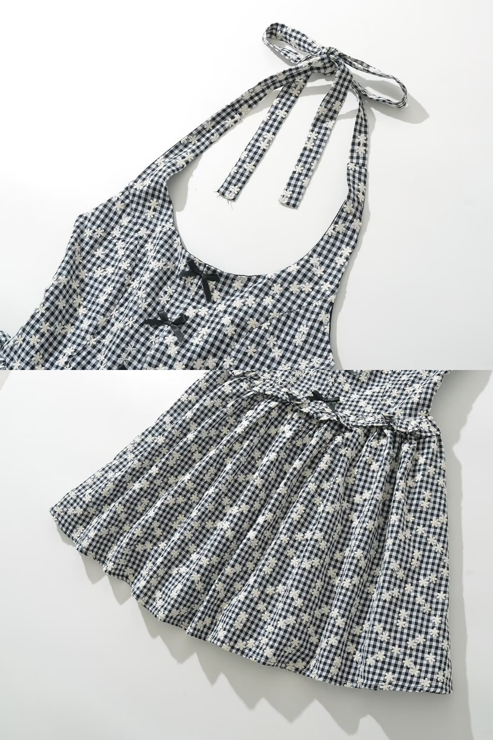 Gingham Print Halter Neck Mini Dress