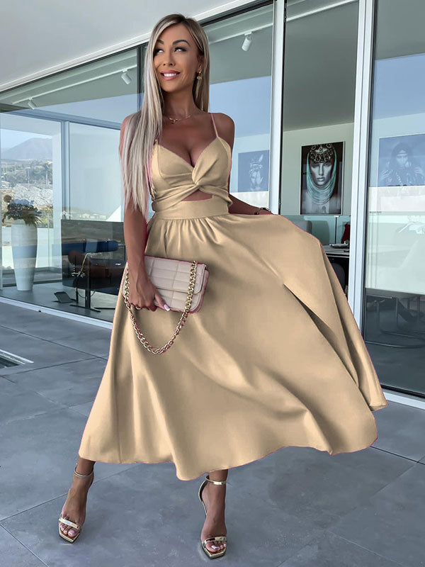 Cutout Twist Midi Slip Dress for Women - Sexy V Neck Split Cocktail Sun Dress - Summer Resort Wedding Guest 2026