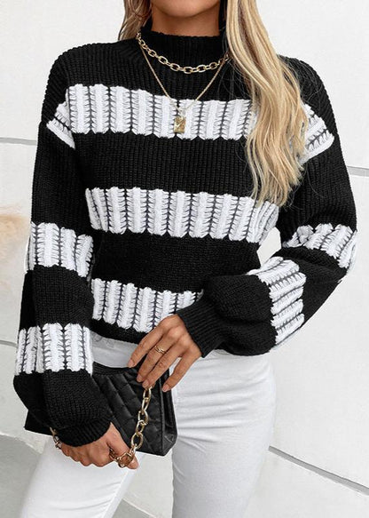 Chic Striped Half Turtleneck Sweater