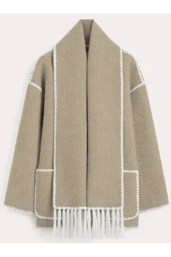 Scarf-Neckline Felt Woolen Coat