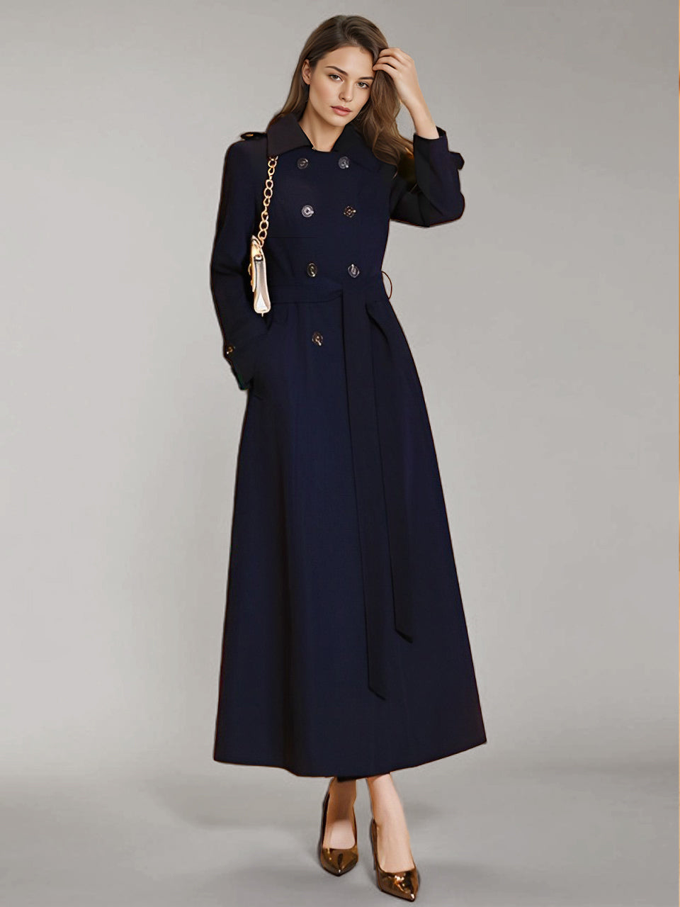 Women's Trench Coat Practical Turndown Collar Buttons Full Length Coat