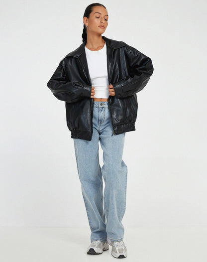 | Women’s Oversized Leather Bomber Jacket