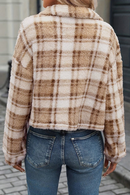 Plush Double Sided Plaid Button Cardigan Coat