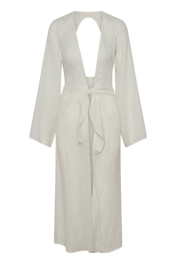 Emily Cotton Linen Blend Free Lace-up Backless Beach Cover-up