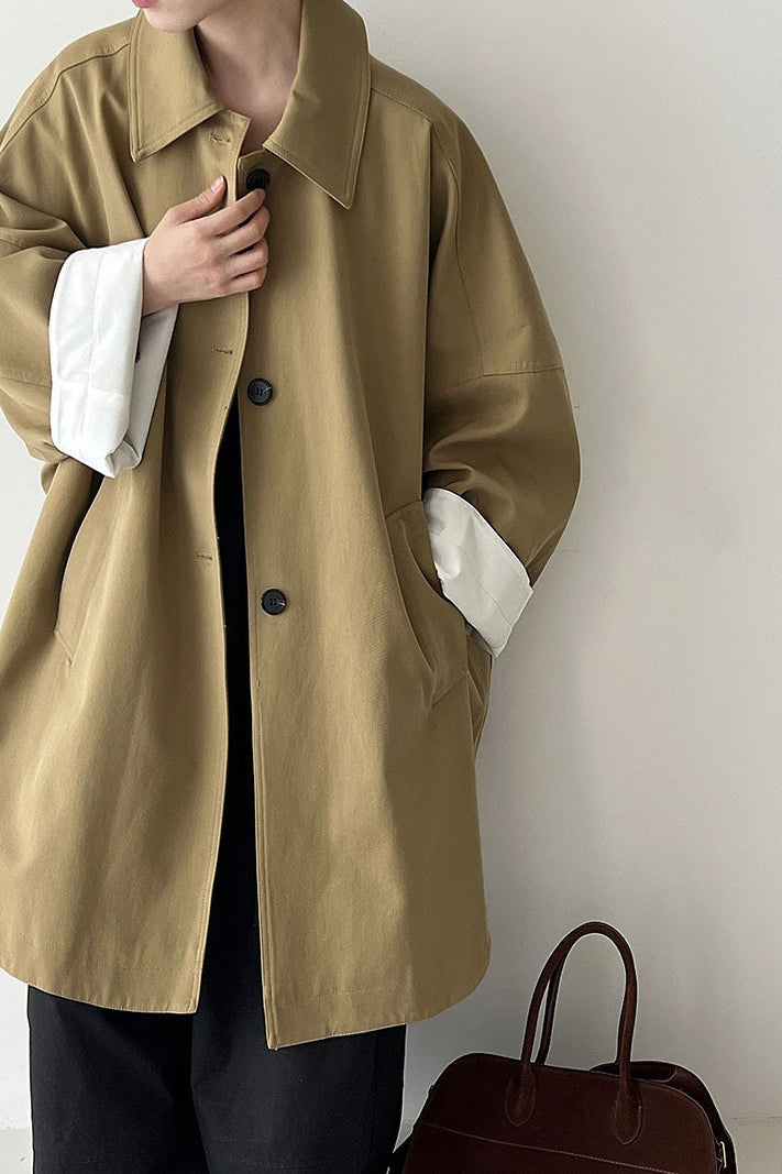 Korean Oversized Split-Hem Single-Breasted Mid-Length Overcoat
