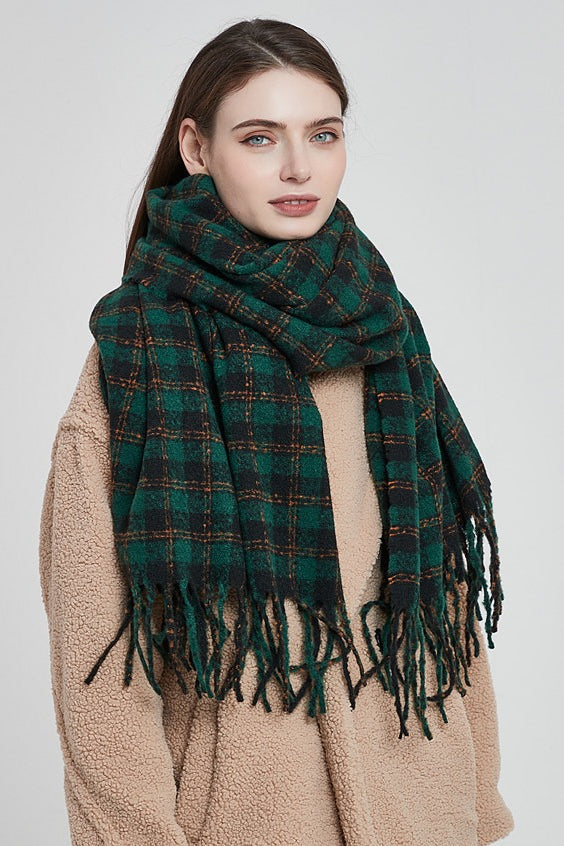Oversized Fringe Plaid Scarf