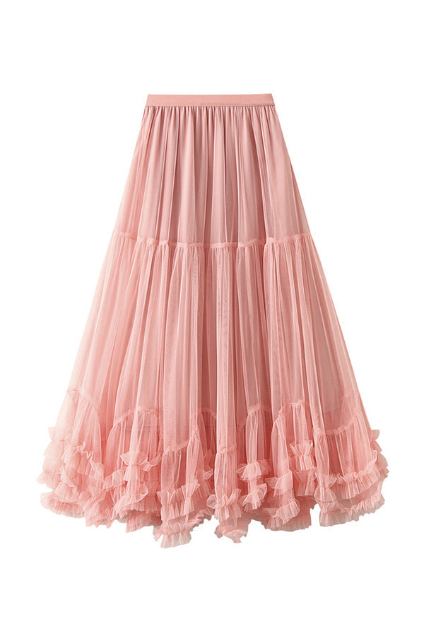 Sweet fungus lace A-line tutu skirt with large hem