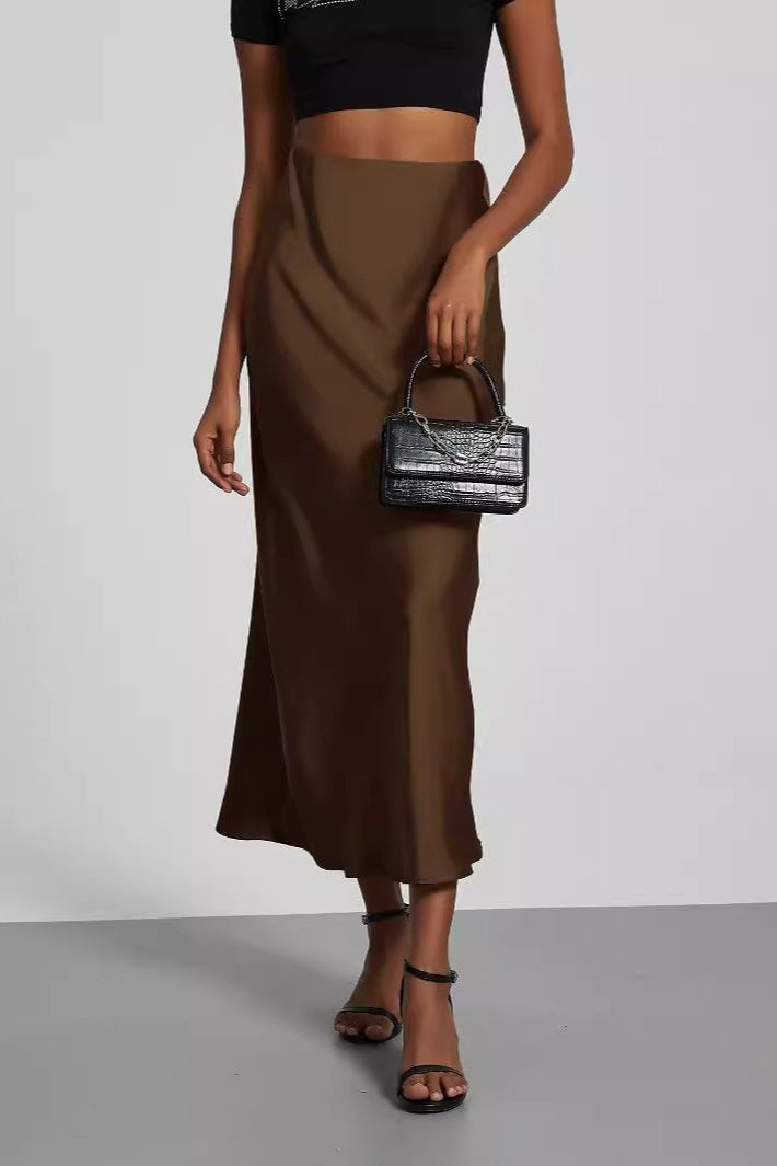 Solid Color Satin Skirt