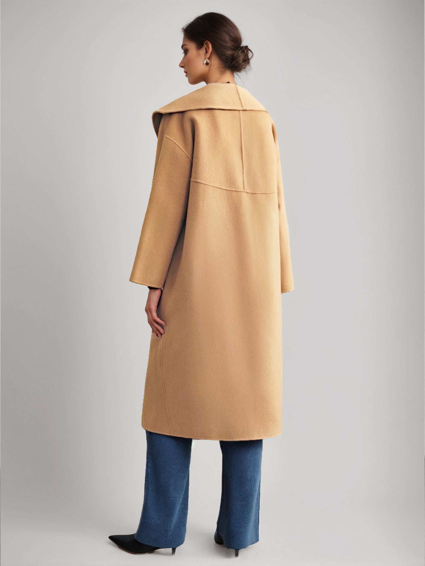 Wool Cashmere Blend Coat White Wide Lapel Double-Faced Belted Winter Outerwear For Women 2026