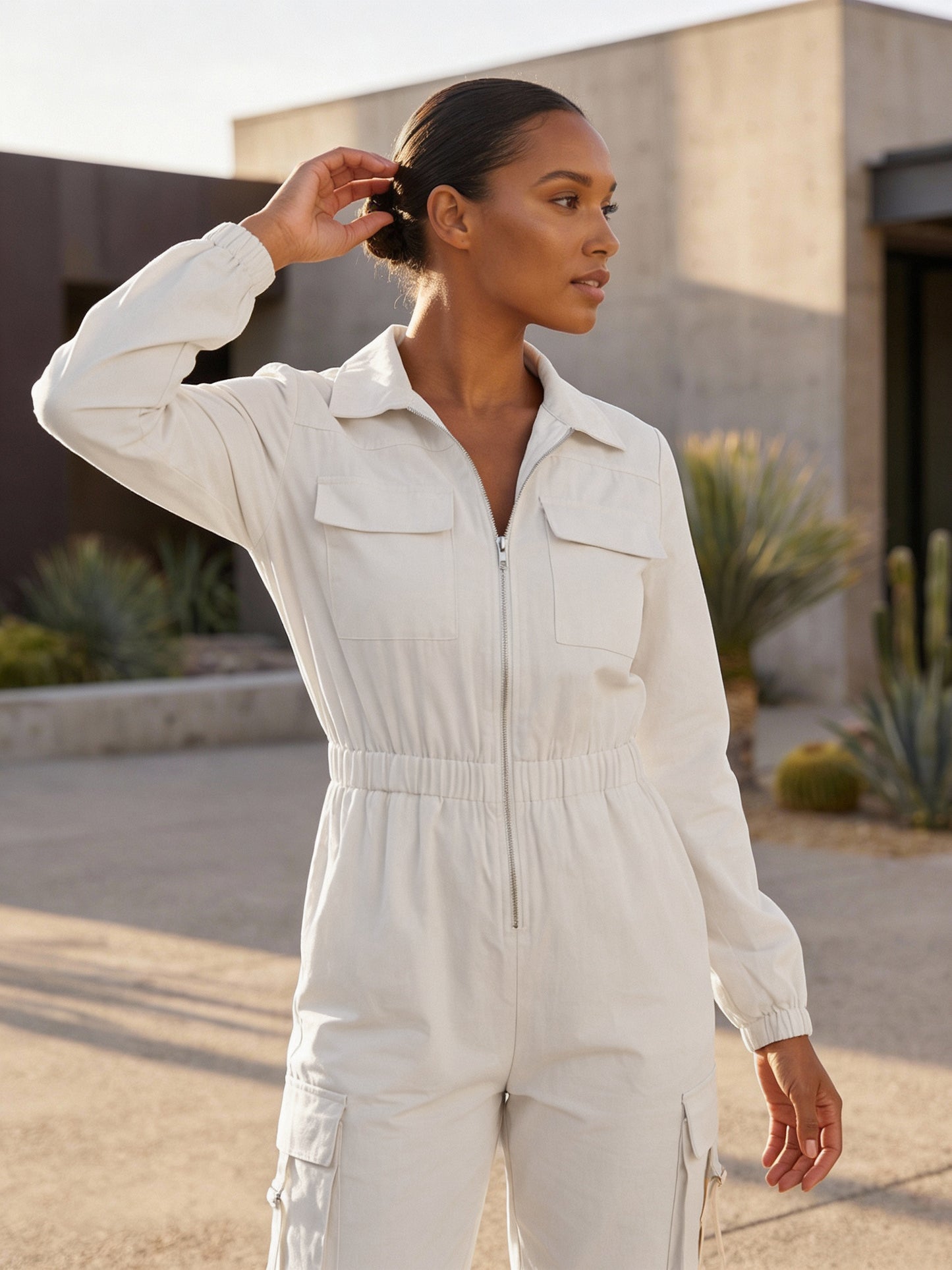 Cargo Jumpsuit With Elastic Waist And Pockets For Women 2026