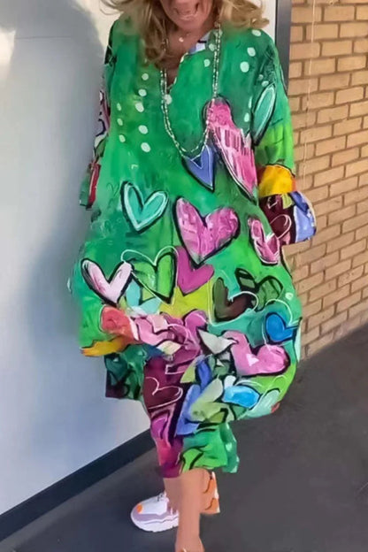 Casual Print Basic V Neck Long Sleeve Dresses