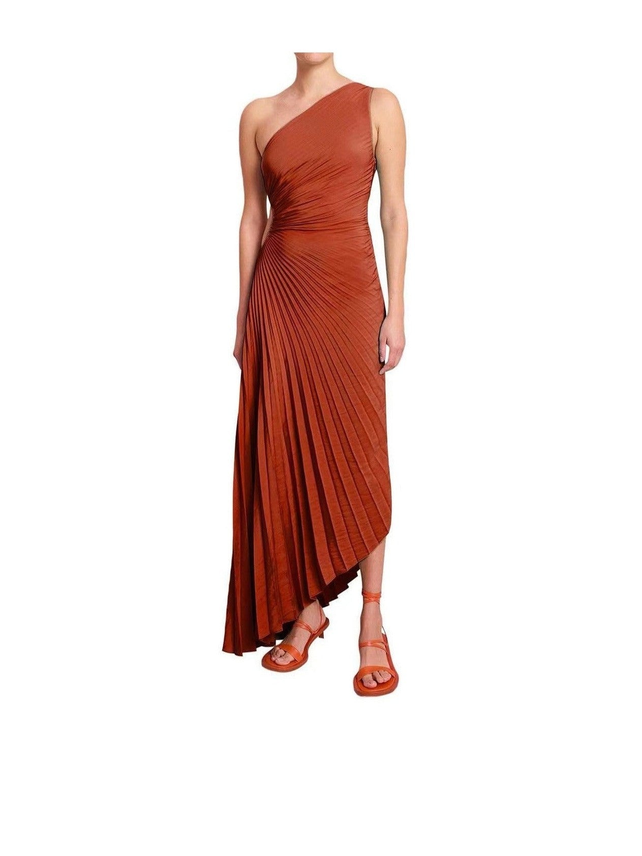 One Shoulder Pleated Asymmetric Cutout Dress
