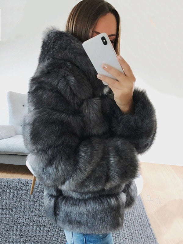 Faux Fur Coat With Hood Warm Winter 2026 Short Plush Eco-friendly Fur Coat For Women