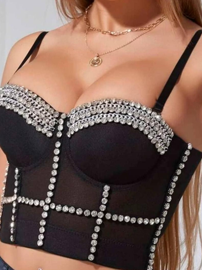Diamond Studded Push Up Bralette Bustier Top