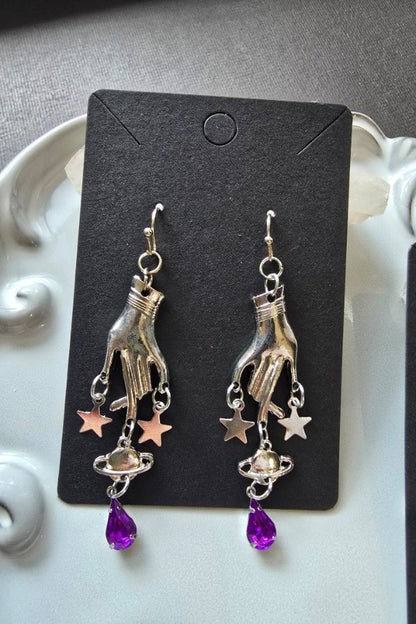 Fashionable Fingertip Planet Zirconia Pendant Earrings