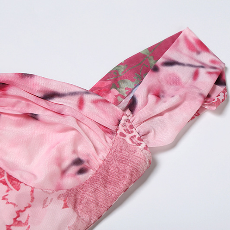 Slit print ruffle v neck tank maxi dress