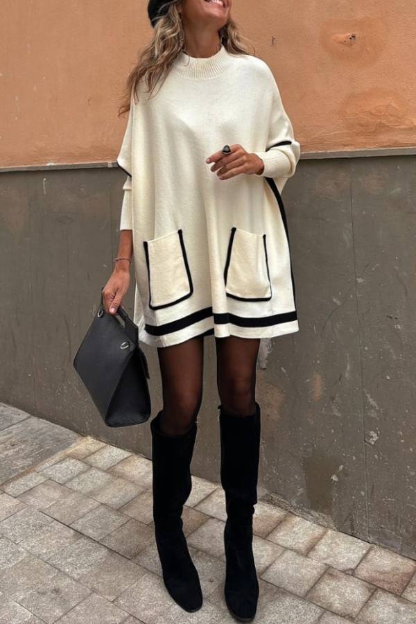 GALICIA Beige Simple Long Sweater