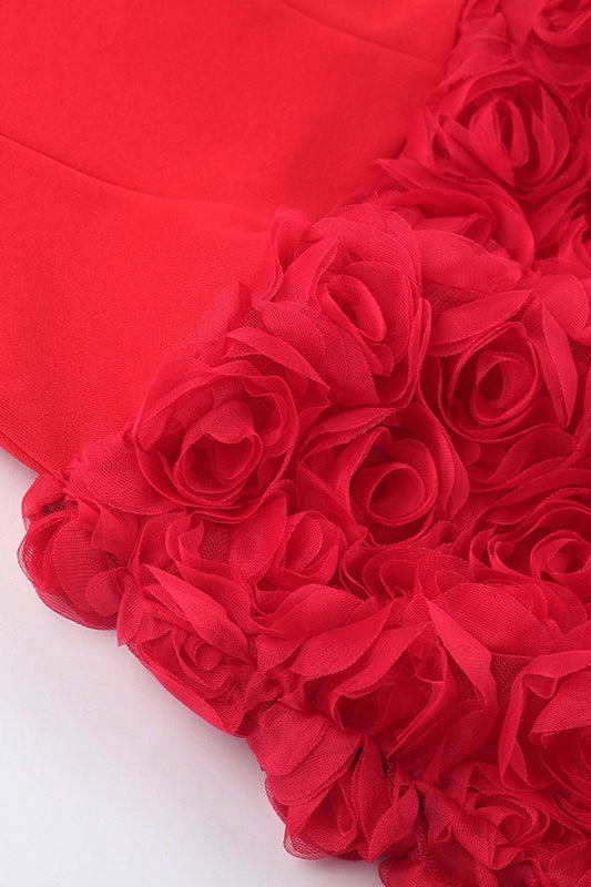 Strapless Corset Bodice 3D Floral Applique Tiered Mini Dress