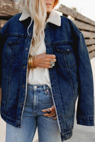 Fleece Lined Denim Bomber Jacket