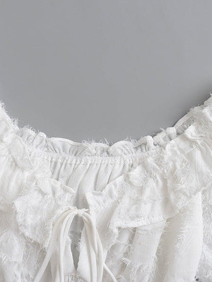 Ruffled Tied off the-Shoulder Elastic Waist Short Dress