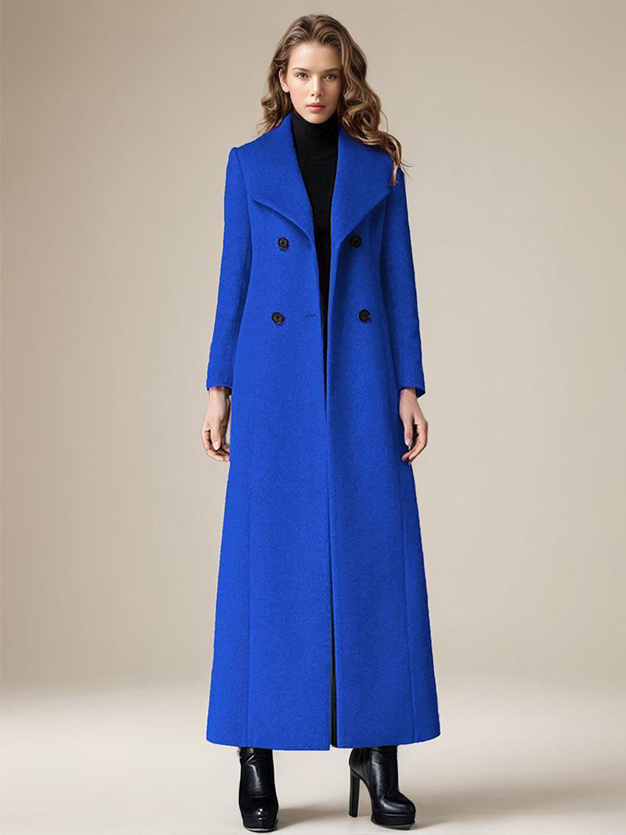 Woolen Coat For Women Turndown Collar Double-breasted Full Length Retro Wrap Coat Winter Outerwear 2026