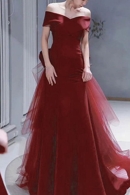 Elegant Wine Off Shoulder Sheath Formal Dress
