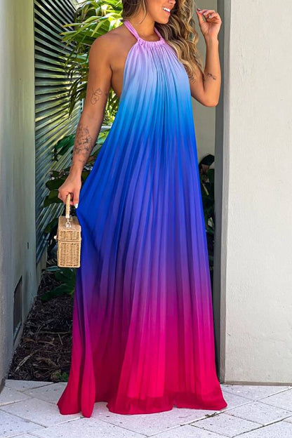 Pink and Purple Halterneck Maxi Dress