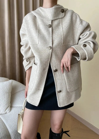 Elegant Wool Blend Hooded Cape Coat