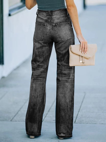 Straight Jeans For Woman High Rise Ripped Spring Bottoms 2026