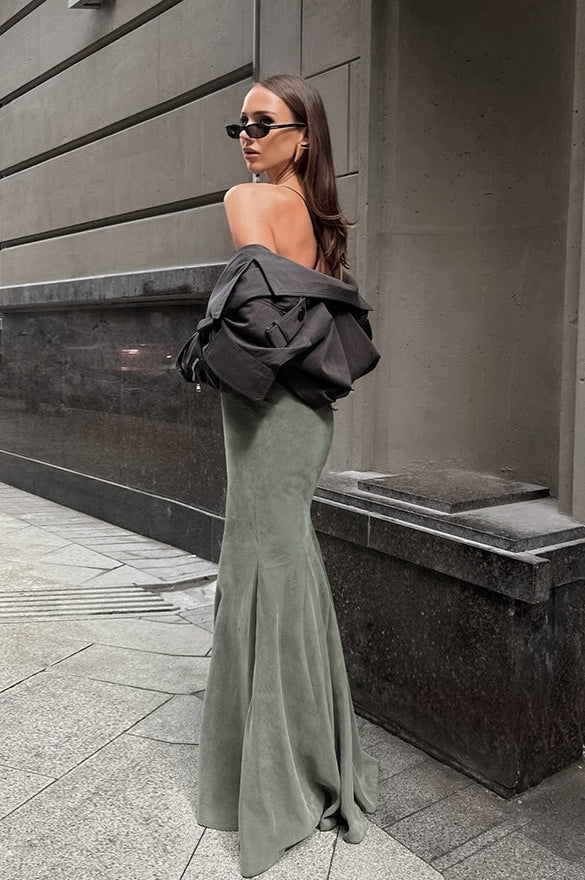 Vintage Silver Fox Fleece High-Waist Mermaid Skirt