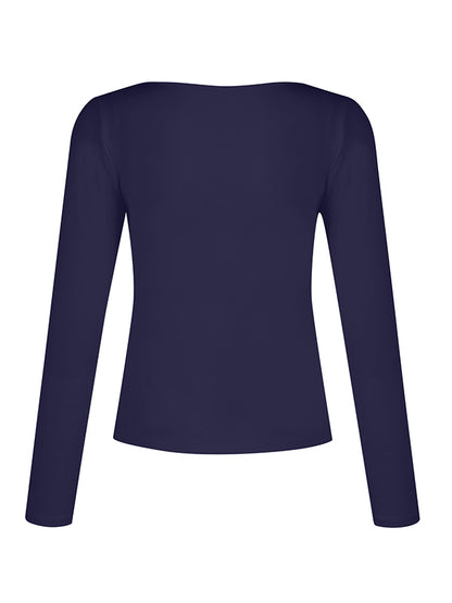 Solid V Neck Slim Long Sleeve Tee