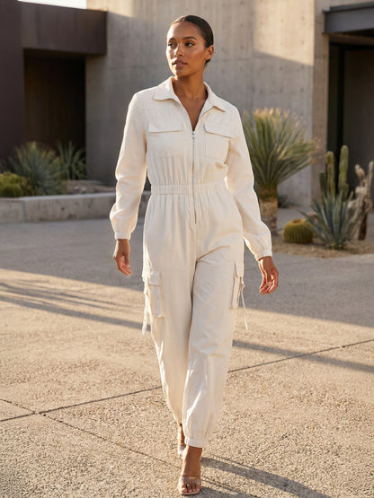Cargo Jumpsuit With Elastic Waist And Pockets For Women 2026