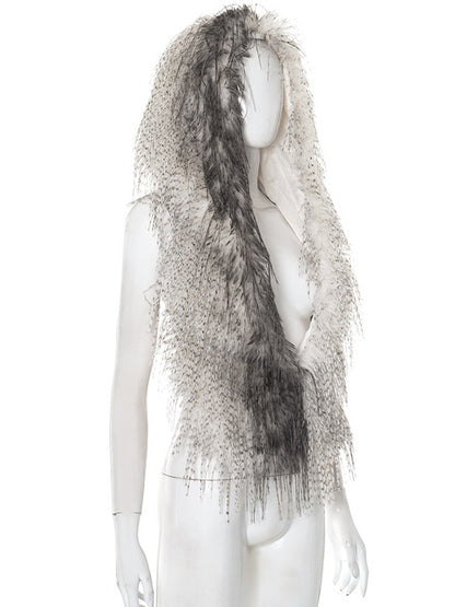 Faux Fur Backless Hooded Top With Fringe Hem For Women 2026