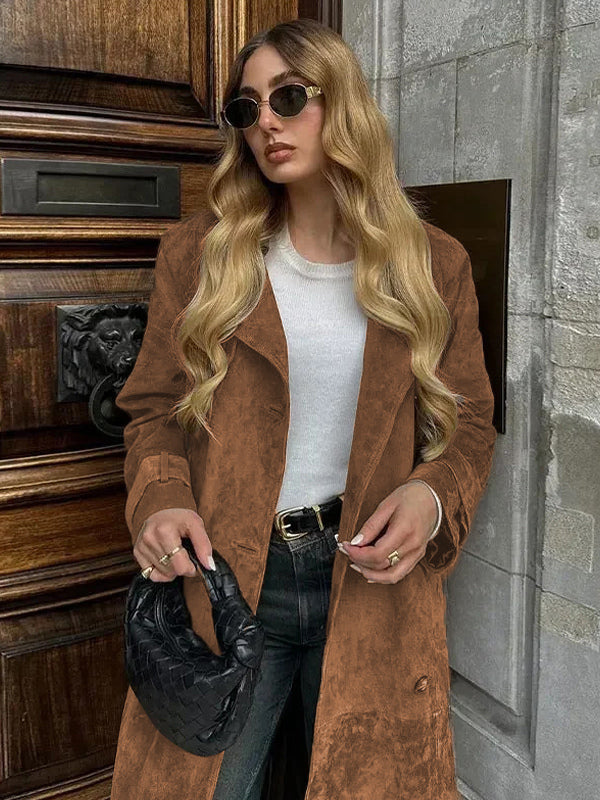 Trench Coat For Women Double-Breasted Old Money Style Classic Lapel Long Sleeves Oversized Spring Long Outerwear 2026