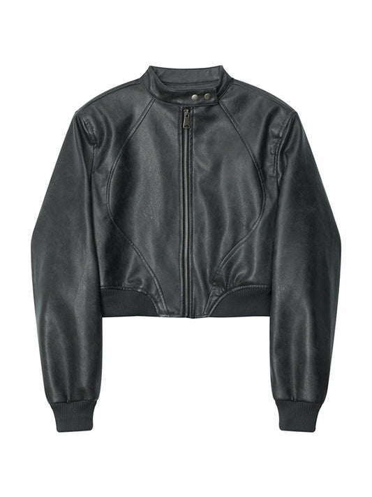 Splice Leather Short Varsity Jacket