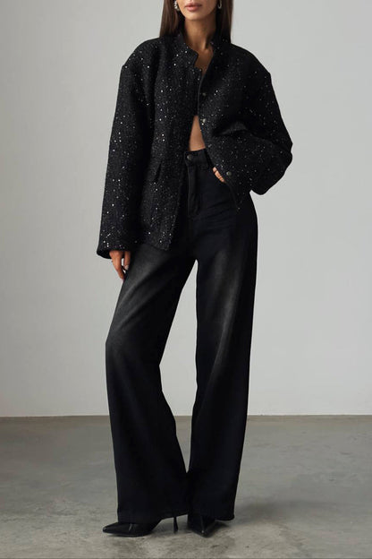 Sequin Stand Collar Pocket Jacket