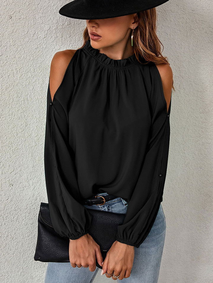 Shirt For Women Red Jewel Neck Casual Long Sleeves Tops