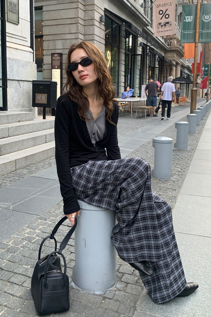 Draped Plaid High Waist Wide Leg Pants
