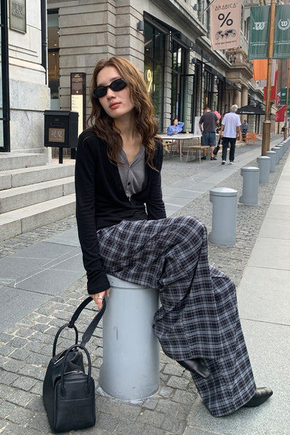 Draped Plaid High Waist Wide Leg Pants