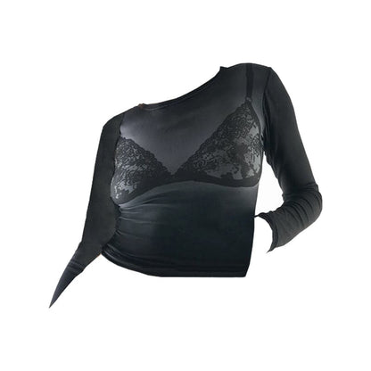 Long sleeve body print gradient crewneck contrast top