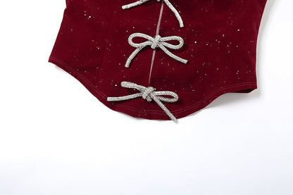 Bowknot glitter backless tube top