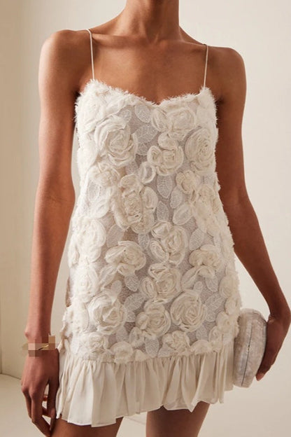 Rose Appliqué Ruffle Cami Maxi Dress