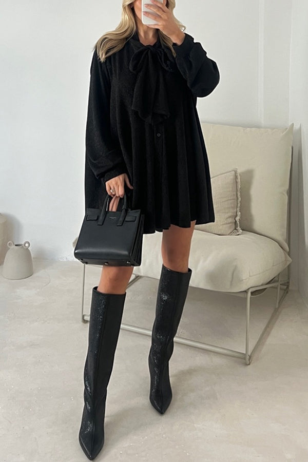 DEMI GOLD METALLIC BOW NECK SHIRT DRESS