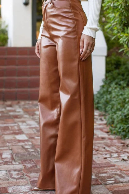 Vintage High-Waist Leather Wide-Leg Pants