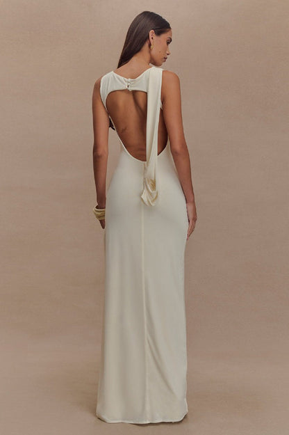 Ruched Split Backless Maxi Dress