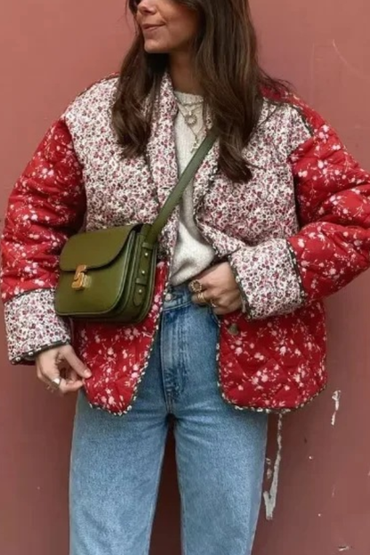 Printed Contrasting Color Stitching Cotton Jacket