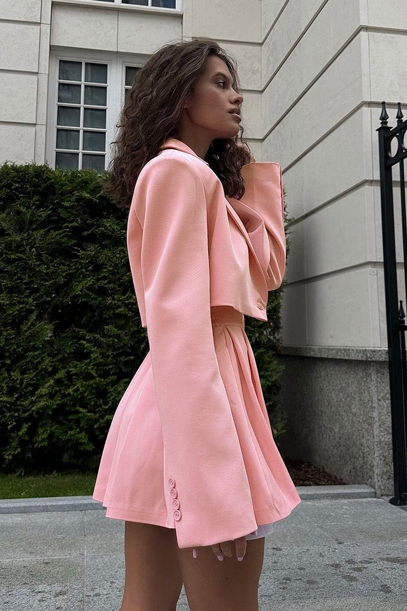 Mini Skirt with Lapel Blazer Two Piece Set
