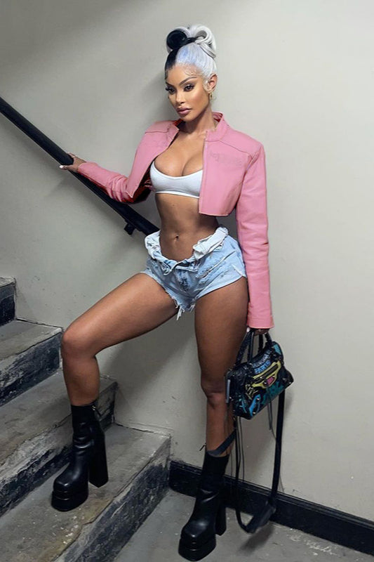 Pink Biker Style Bomber Coat